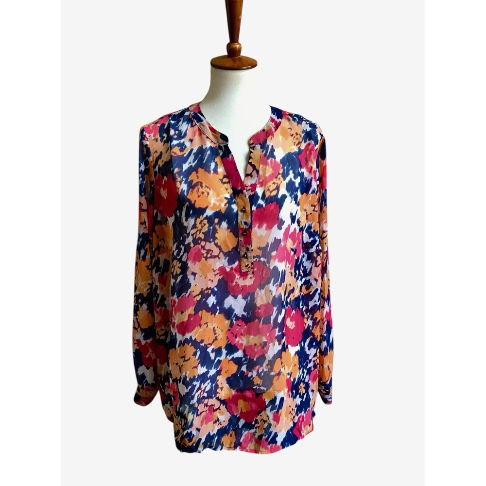 Liz Claiborne Woman Sz 1X Sheer Floral Tunic Blouse